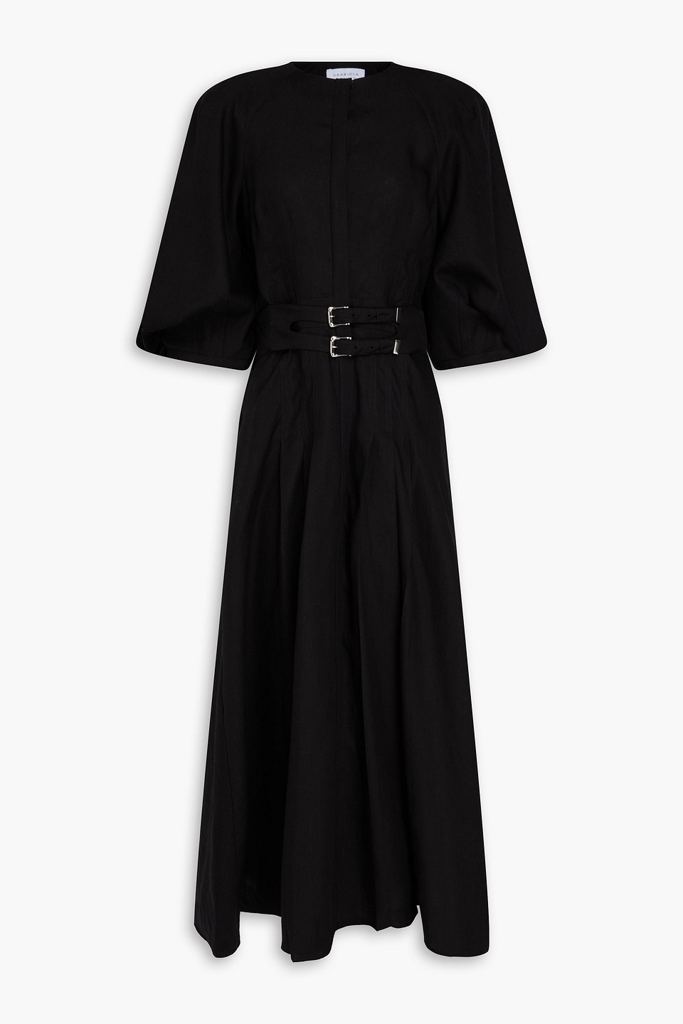 Gabriela Hearst Elea Pleated Linen Midi Dress In Black
