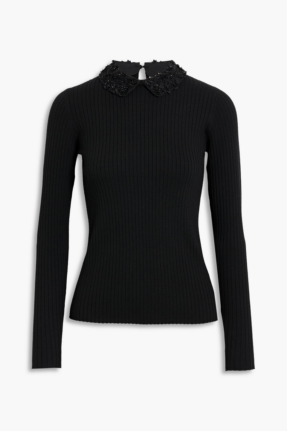 carolina herrera - ribbed embellished wool sweater - black - xs