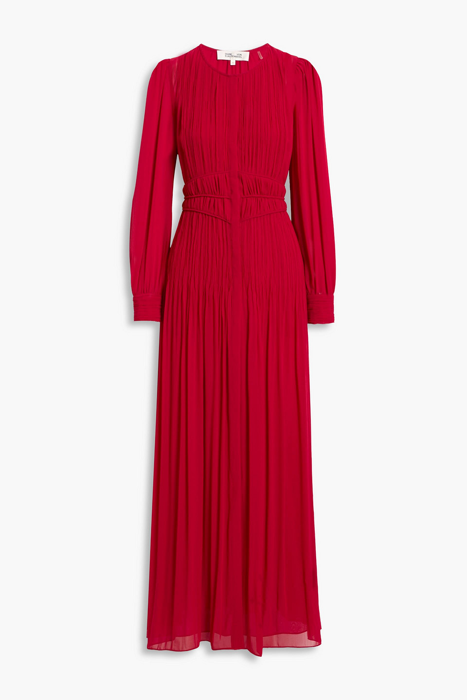 Diane Von Furstenberg Dressy Pintucked Crepe De Chine Maxi Dress In Red