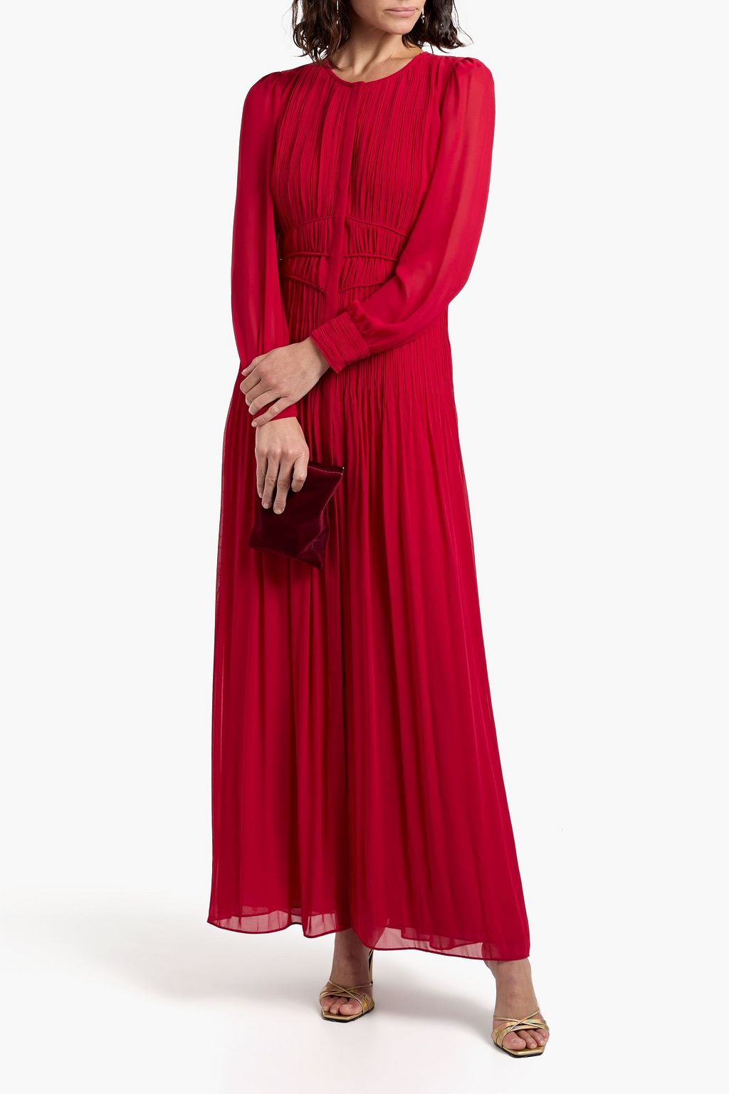 DIANE VON FURSTENBERG Dressy pintucked crepe de chine maxi dress