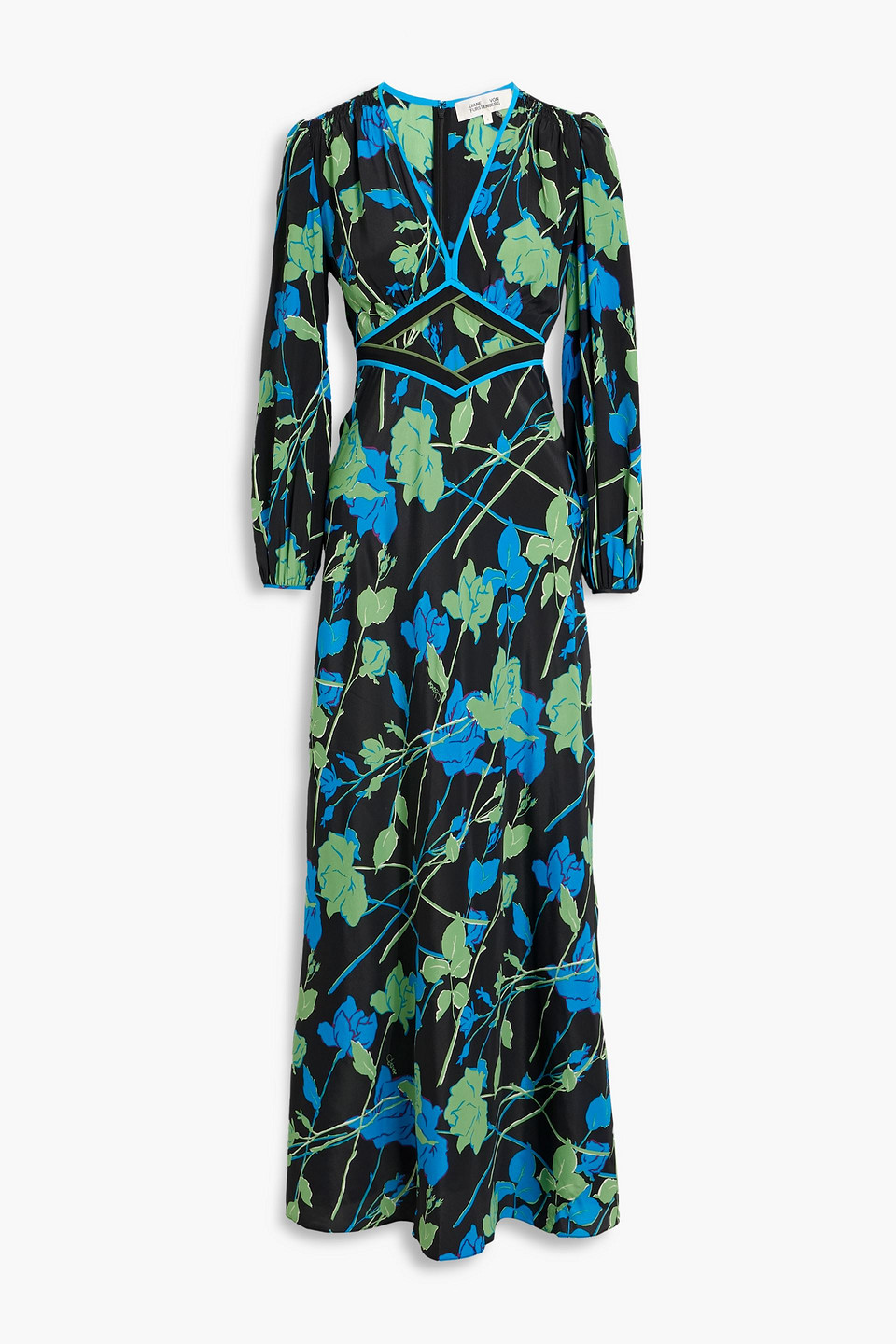 Diane Von Furstenberg Seline Floral-print Satin-crepe Maxi Dress In Black