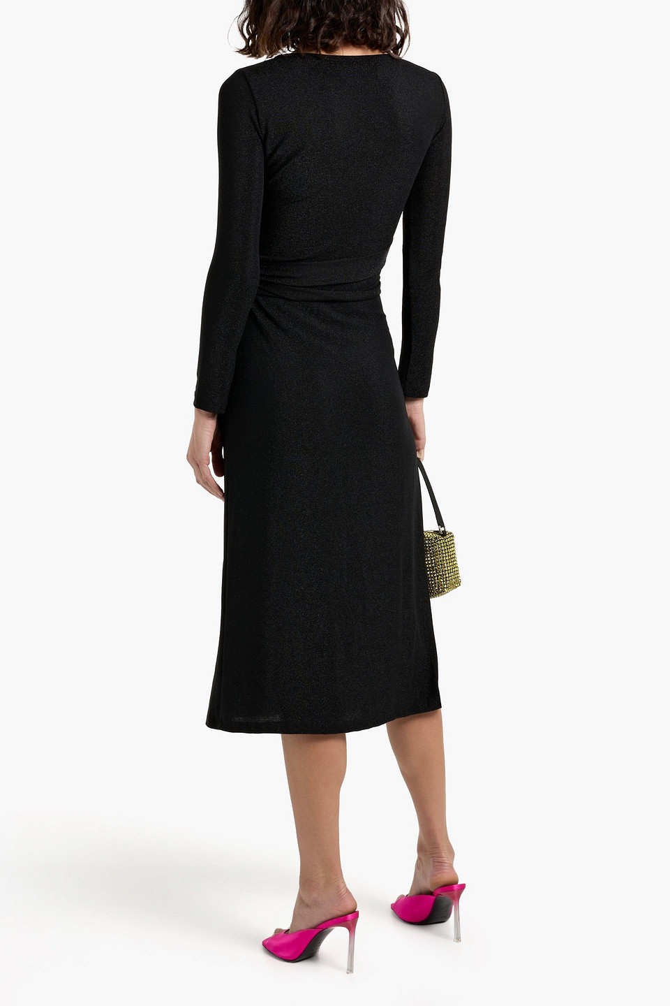 Diane Von Furstenberg Simona Wrap-effect Metallic Stretch-jersey Midi Dress In Black