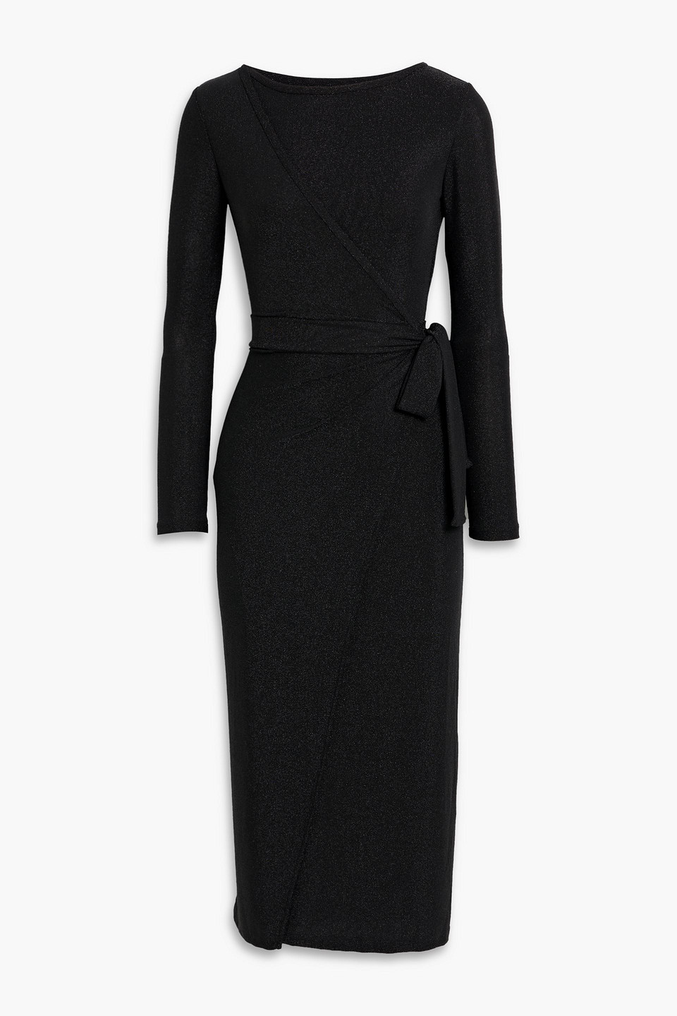 Diane Von Furstenberg Simona Wrap-effect Metallic Stretch-jersey Midi Dress In Black