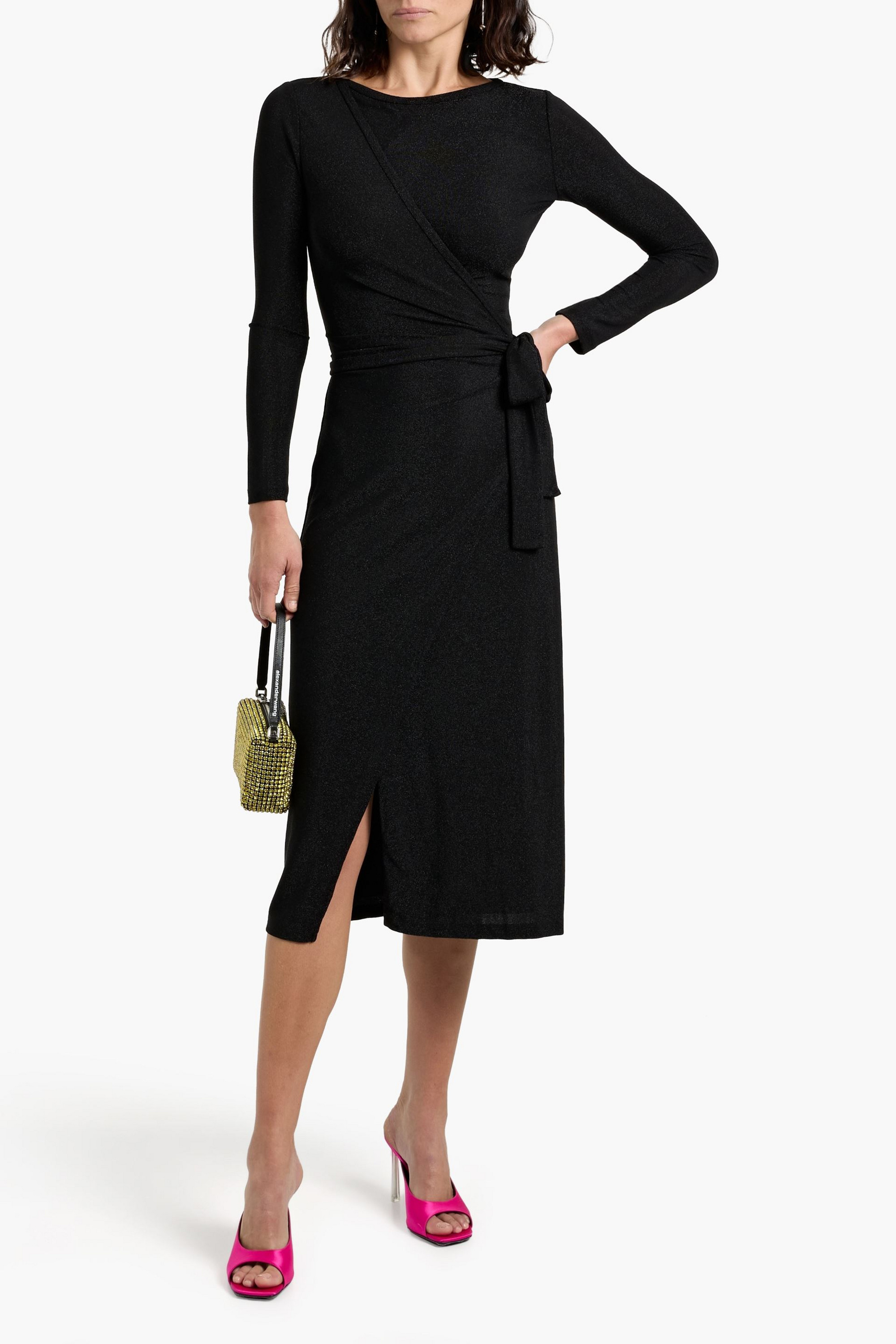 Diane von Furstenberg Simona wrap-effect metallic stretch-jersey midi dress