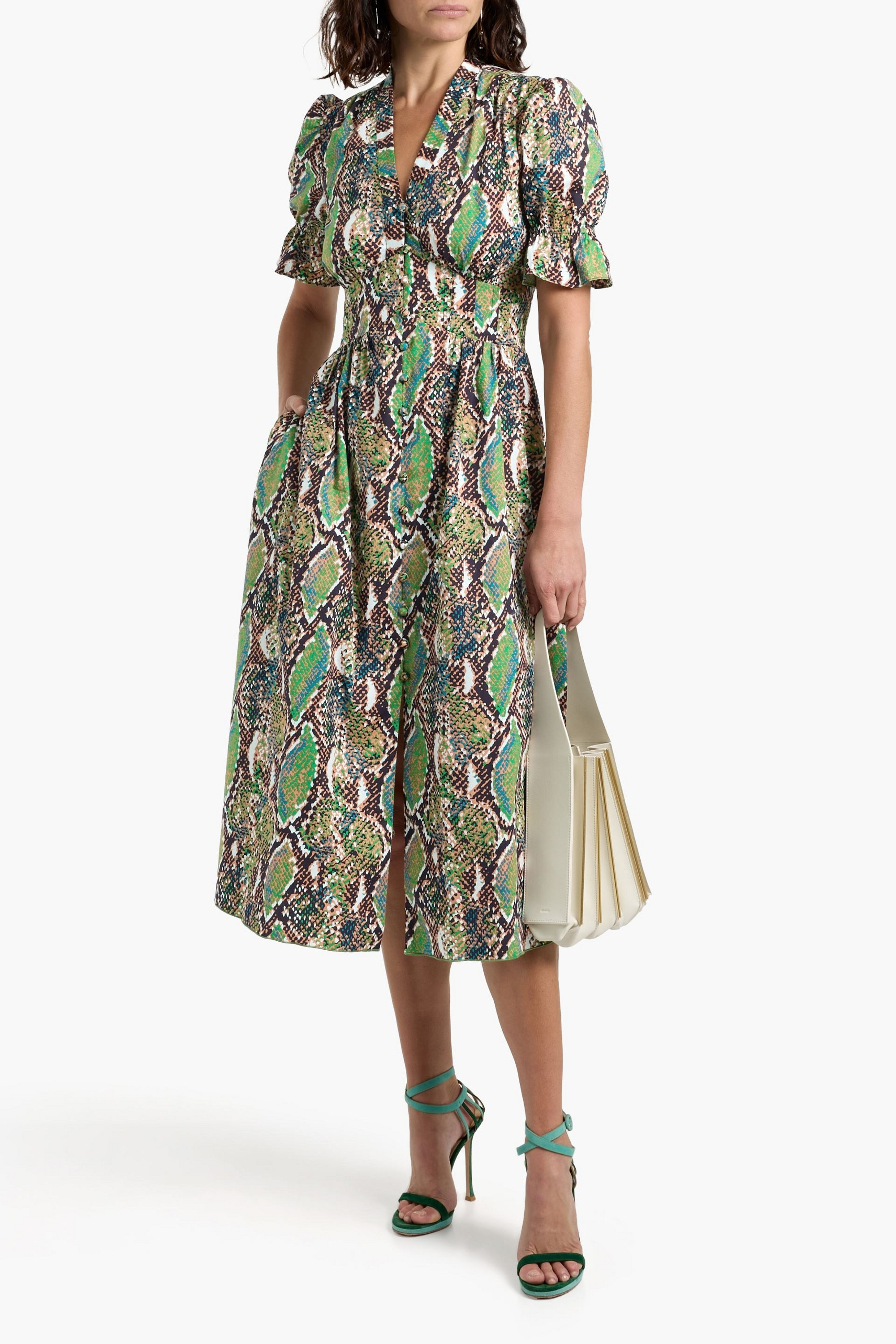 Diane von Furstenberg - Erica snake-print cotton-blend poplin midi dress |  Plush