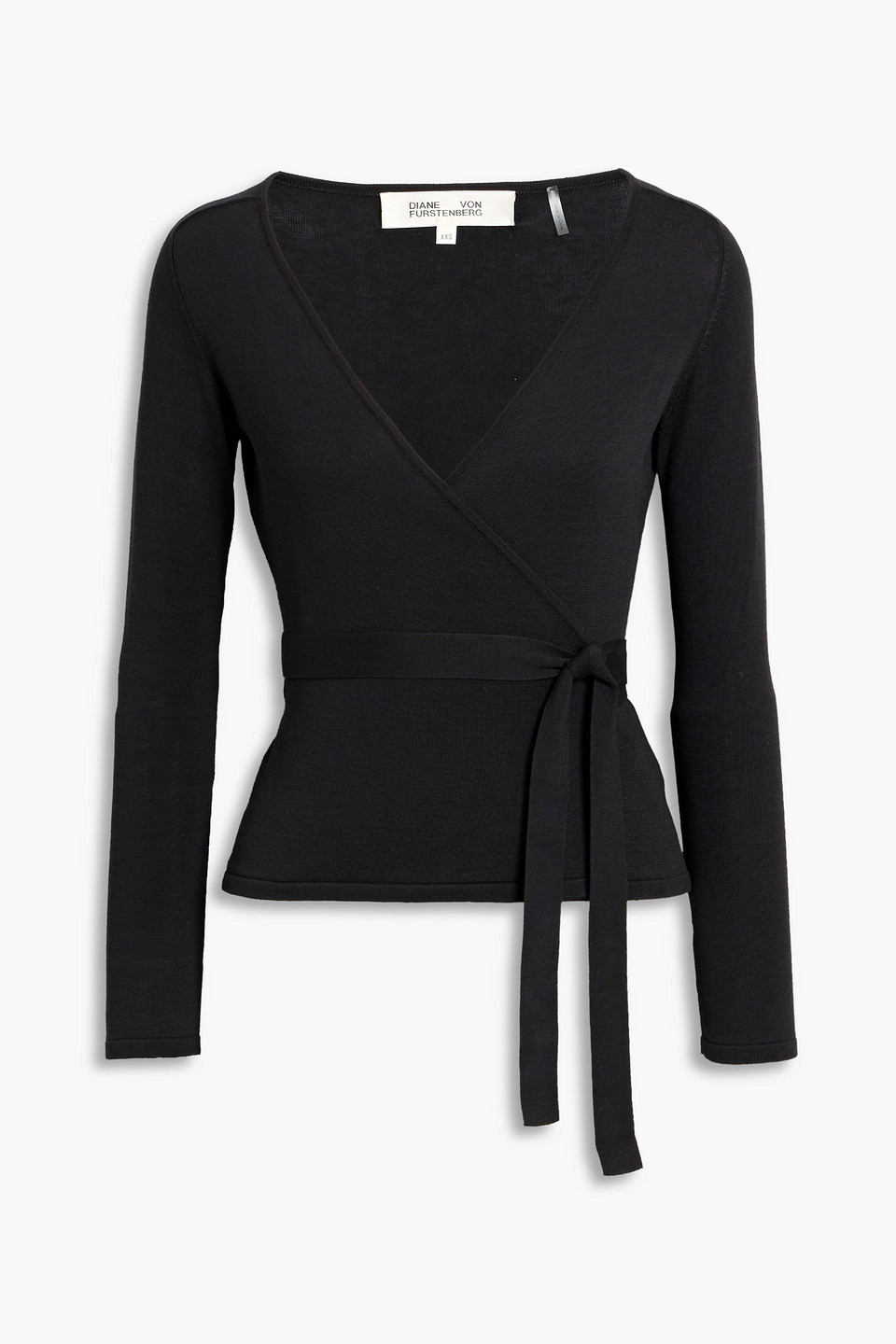 Diane Von Furstenberg Ratana Cotton And Silk-blend Wrap Cardigan In Black