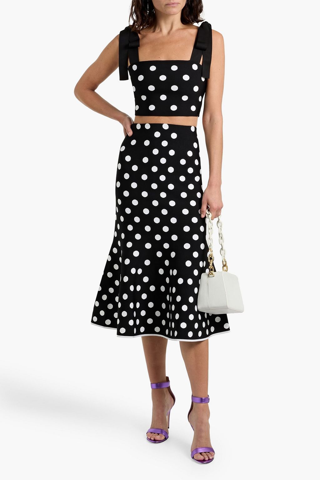 CAROLINA HERRERA Polka-dot intarsia-knit midi skirt