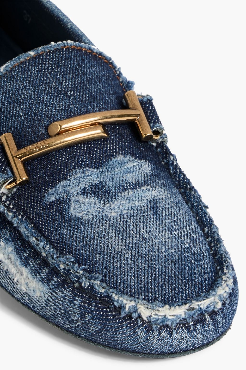 TOD'S Double T distressed denim loafers