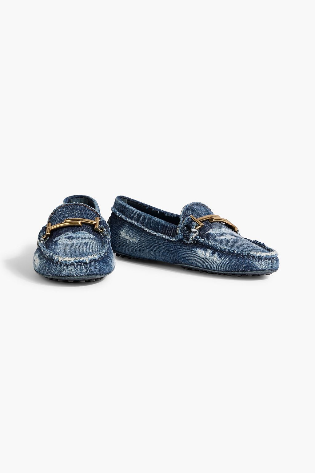 TOD'S Double T distressed denim loafers