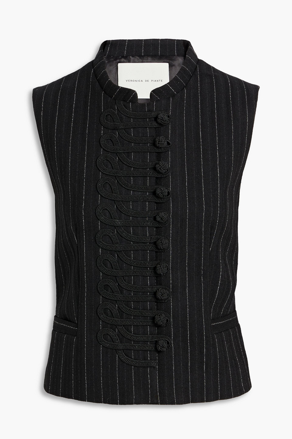 Veronica De Piante Lyla Pinstriped Wool And Satin Vest In Black