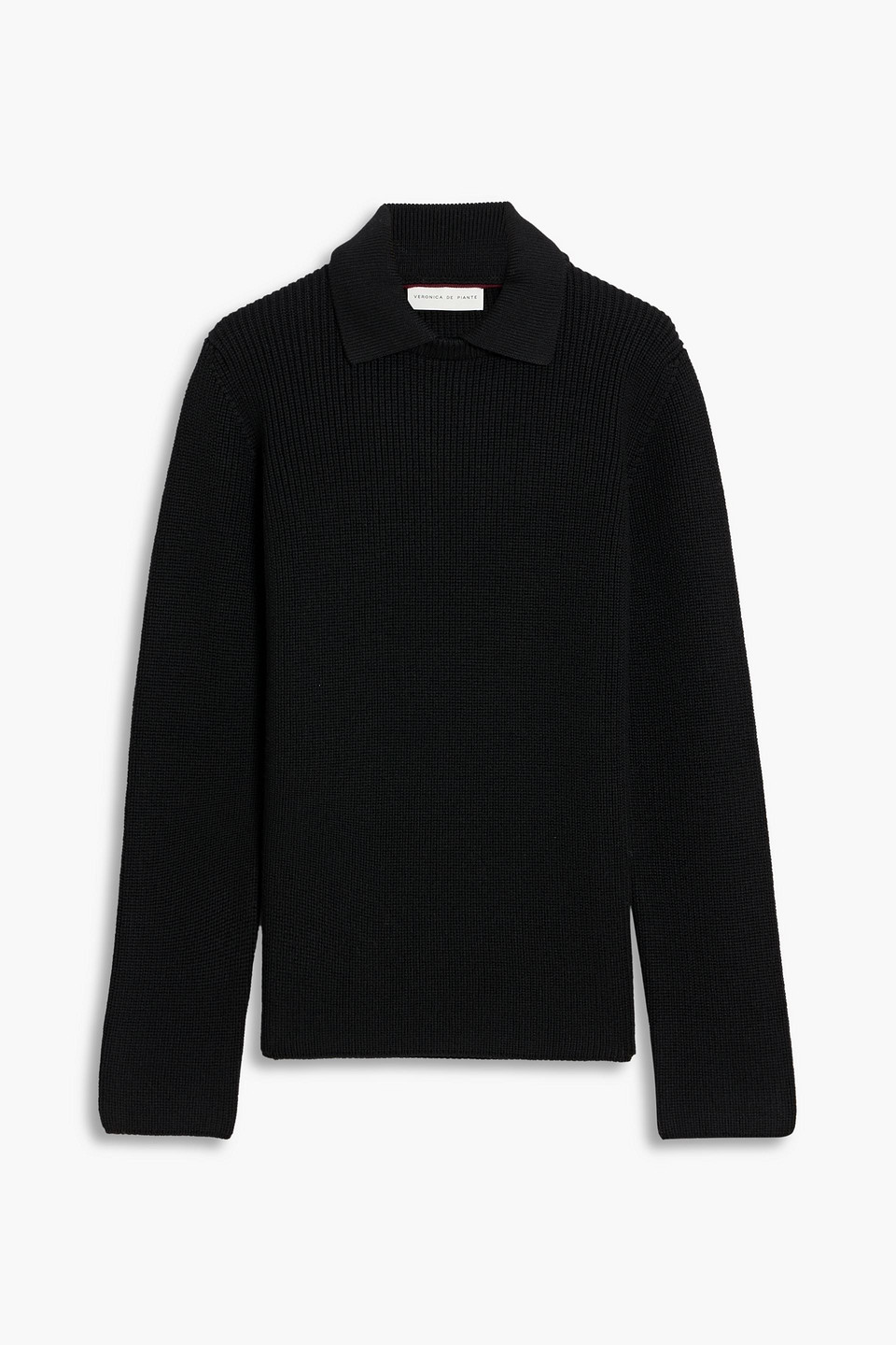 Veronica De Piante Estella Ribbed Wool Polo Sweater In Black