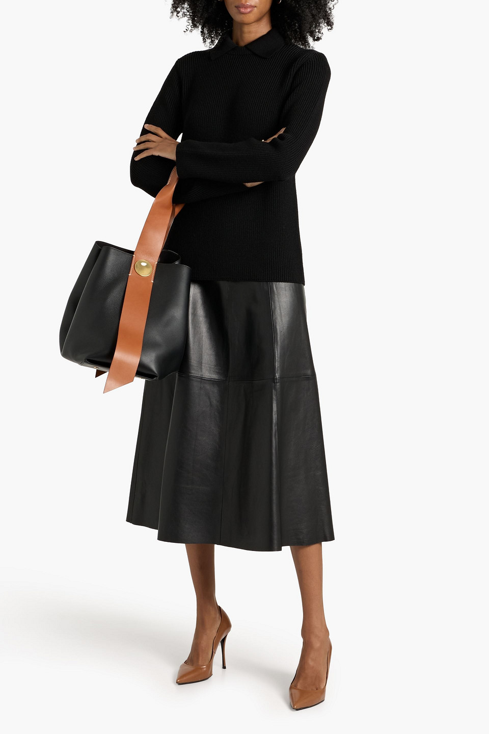 Veronica De Piante Estella Ribbed Wool Polo Sweater In Black