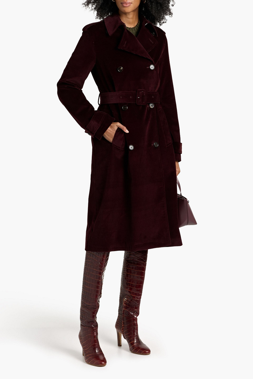Veronica De Piante Bella Cotton-corduroy Trench Coat In Burgundy