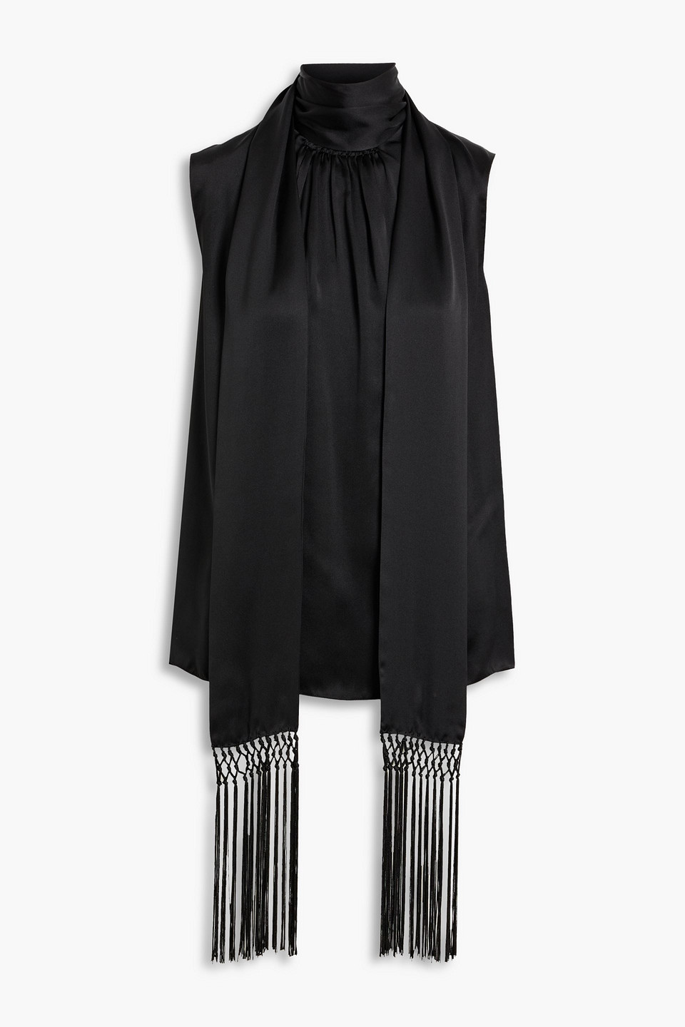 Veronica De Piante Marina Fringed Silk-charmeuse Top In Black