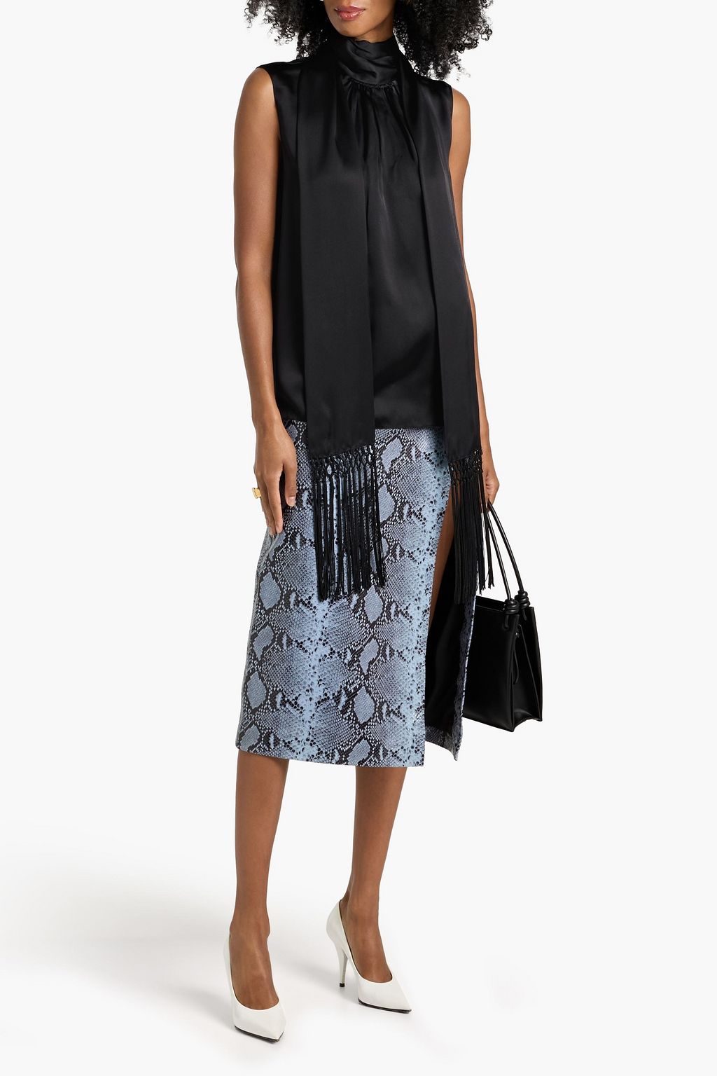 VERONICA DE PIANTE Marina fringed silk-charmeuse top