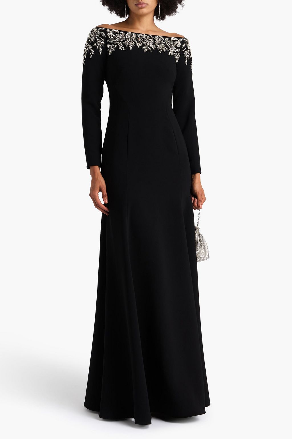 JENNY PACKHAM Off-the-shoulder embellished crepe gown