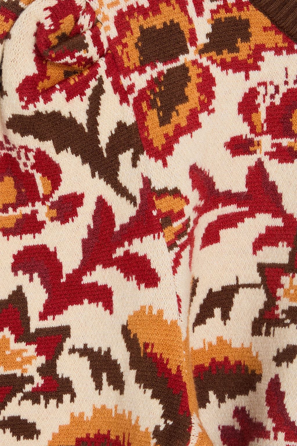 FARM RIO Cropped floral jacquard-knit sweater