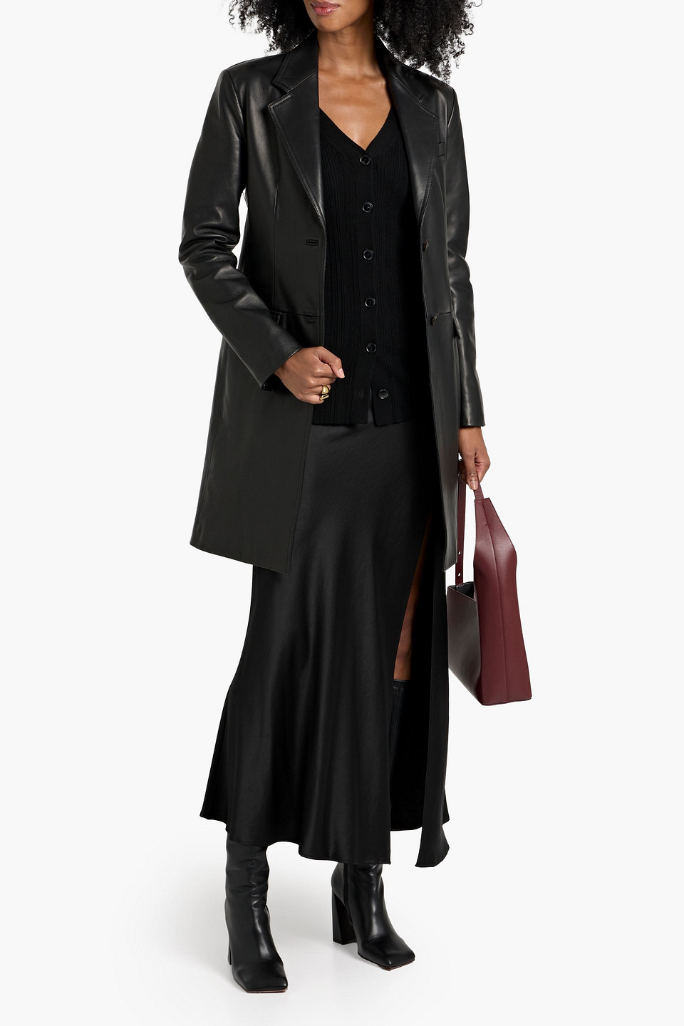 Veronica De Piante Stephanie Leather Coat In Black