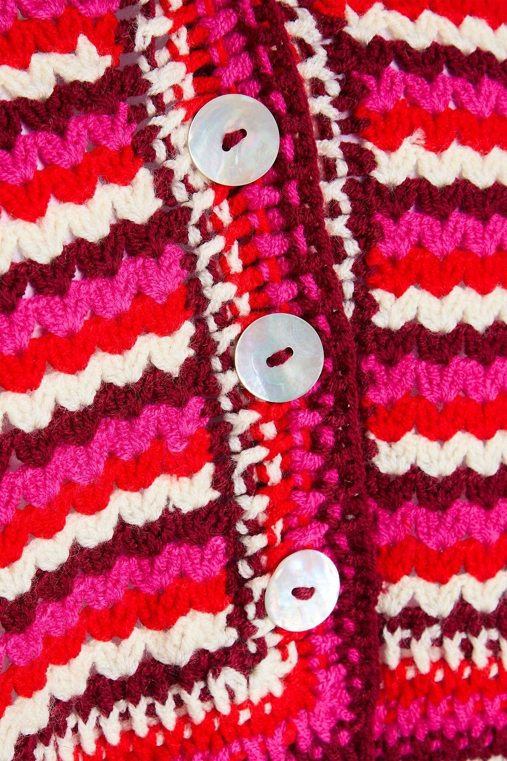 FARM RIO Cropped striped crochet-knit cardigan