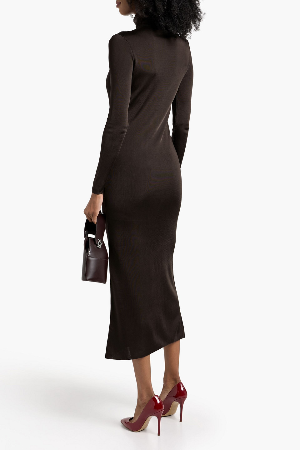 Veronica De Piante Viola Stretch-knit Turtleneck Midi Dress In Brown