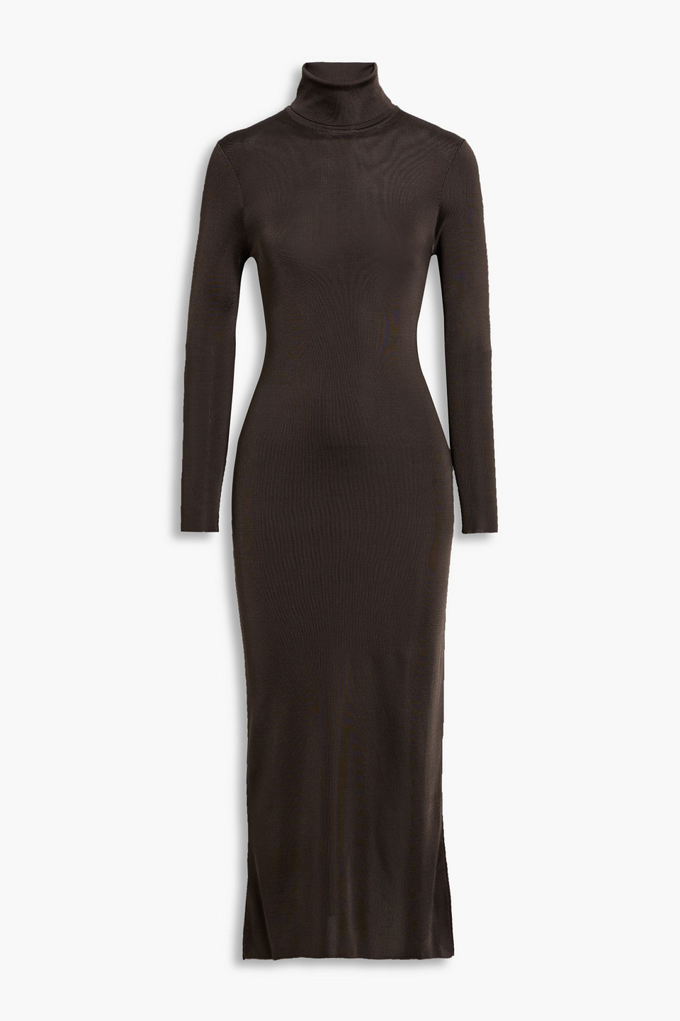 Veronica De Piante Viola Stretch-knit Turtleneck Midi Dress In Brown