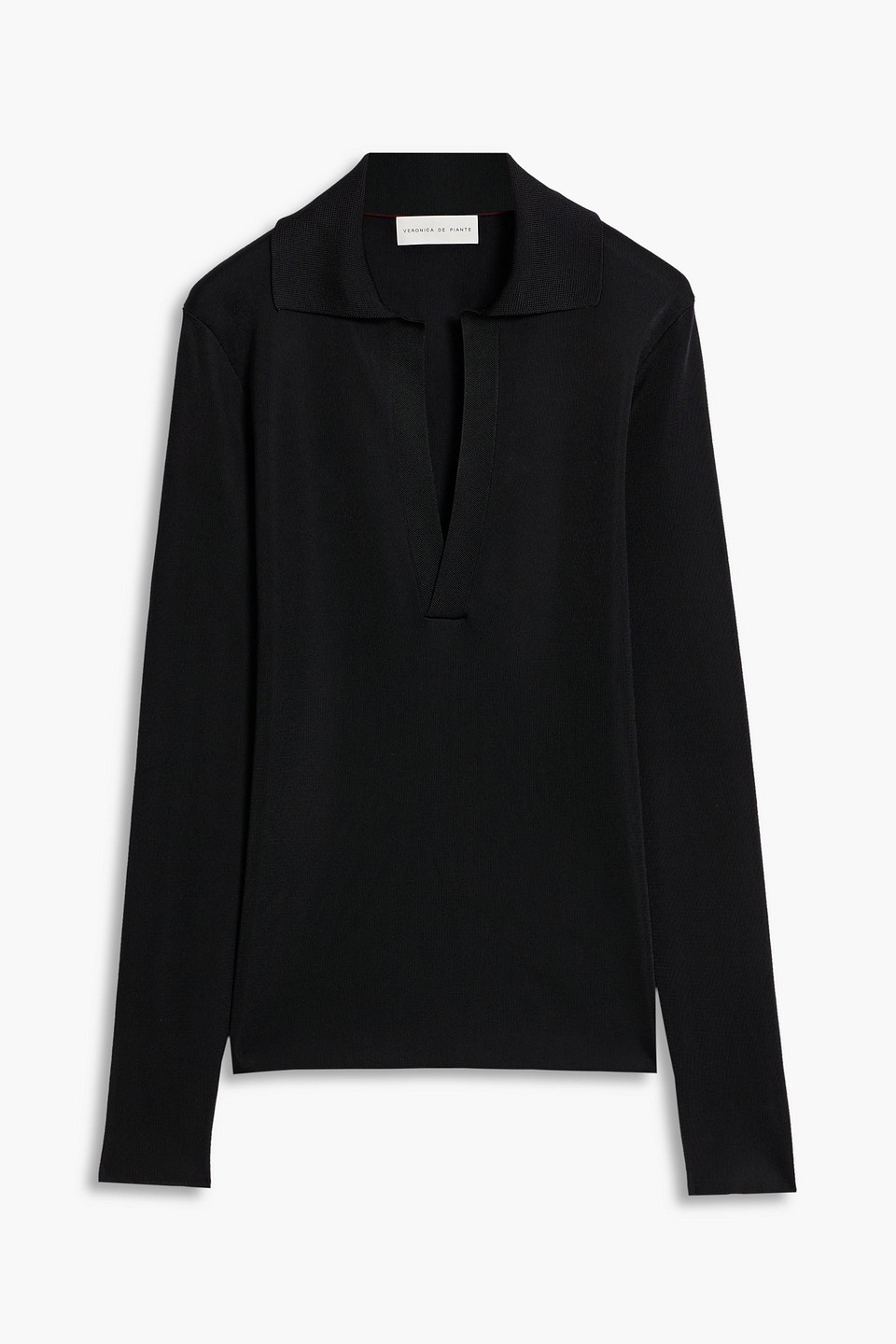 Veronica De Piante Ada Stretch-knit Polo Sweater In Black