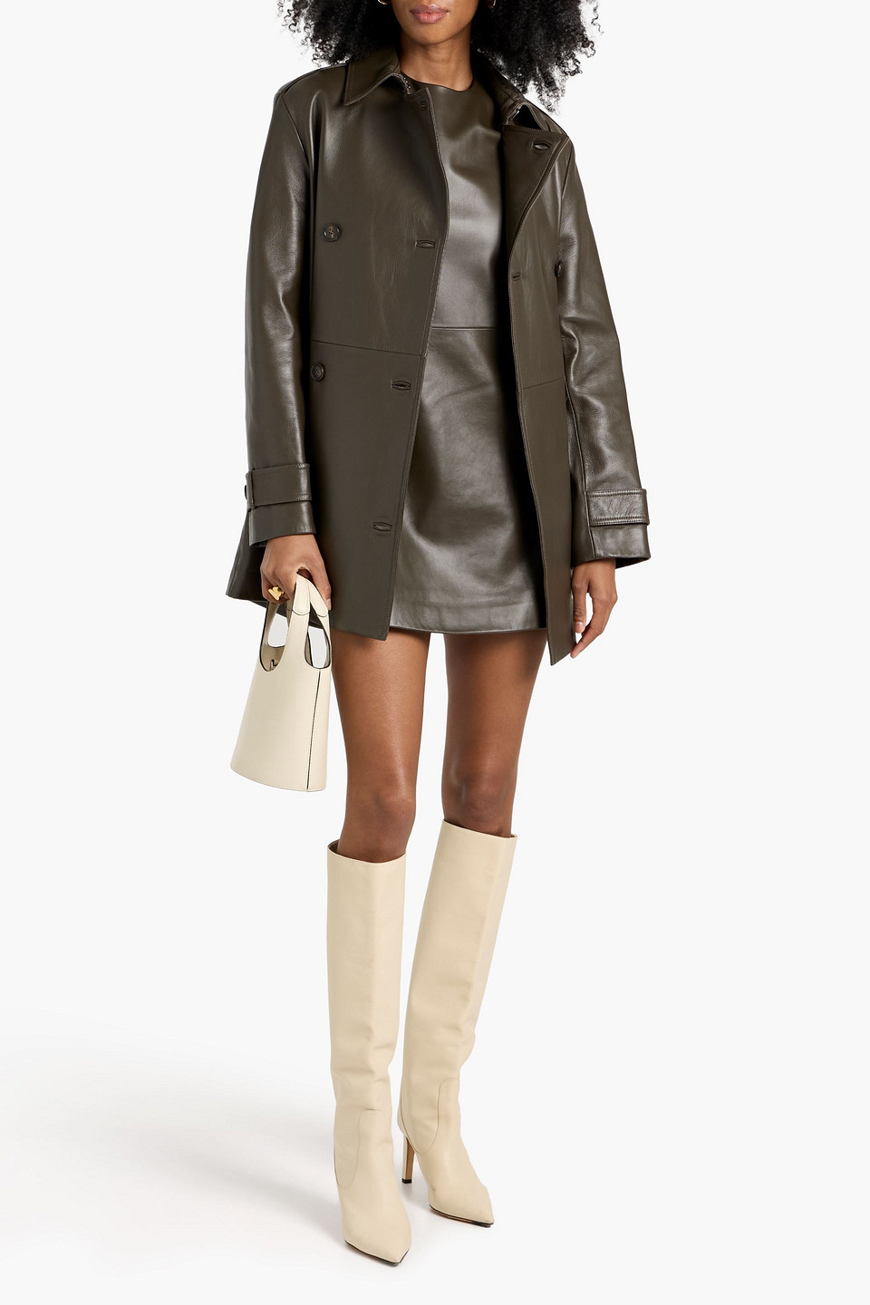 Veronica De Piante Charlotte Double-breasted Leather Trench Coat In Brown