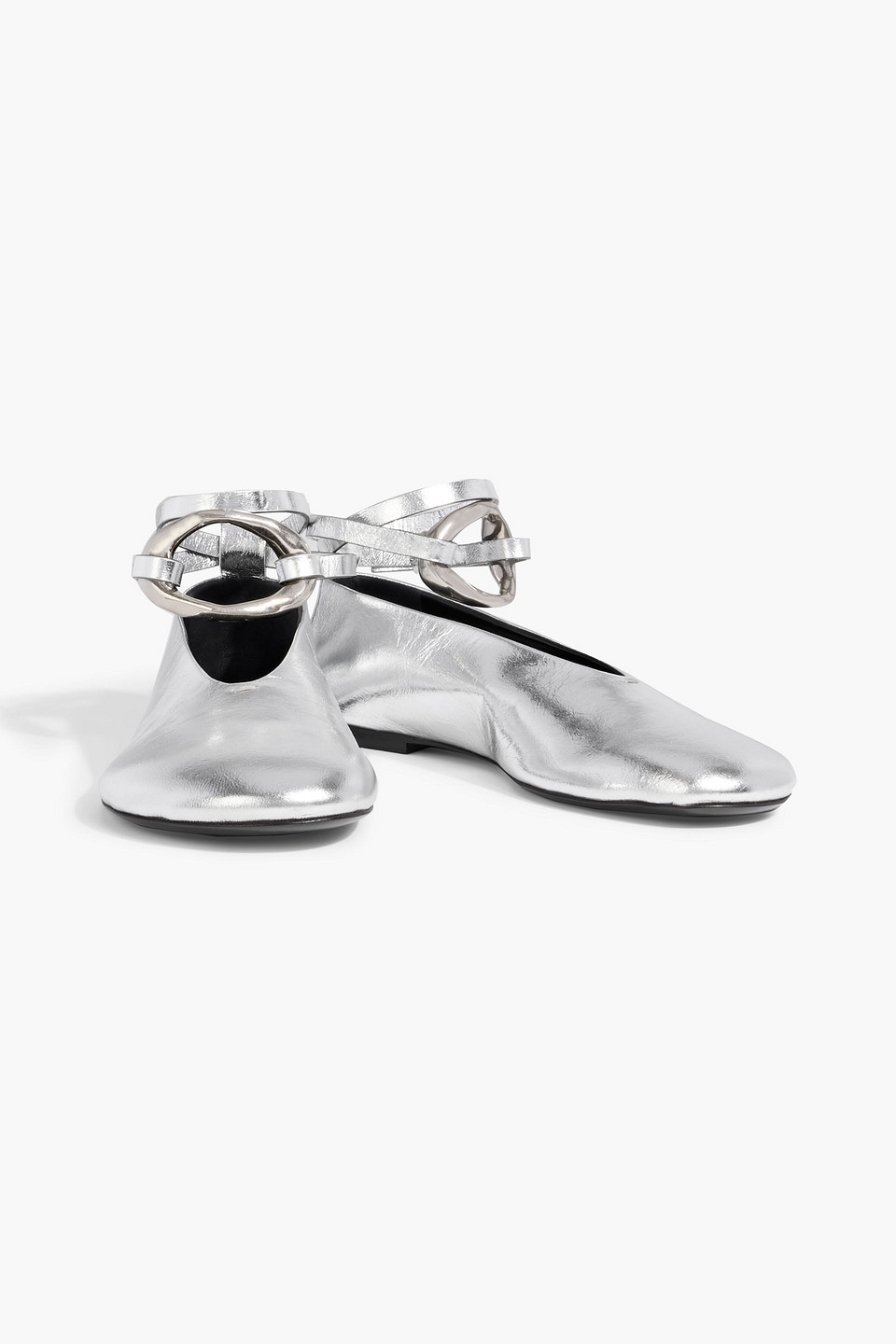 Jil Sander Metallic Leather Ballet Flats In Silver