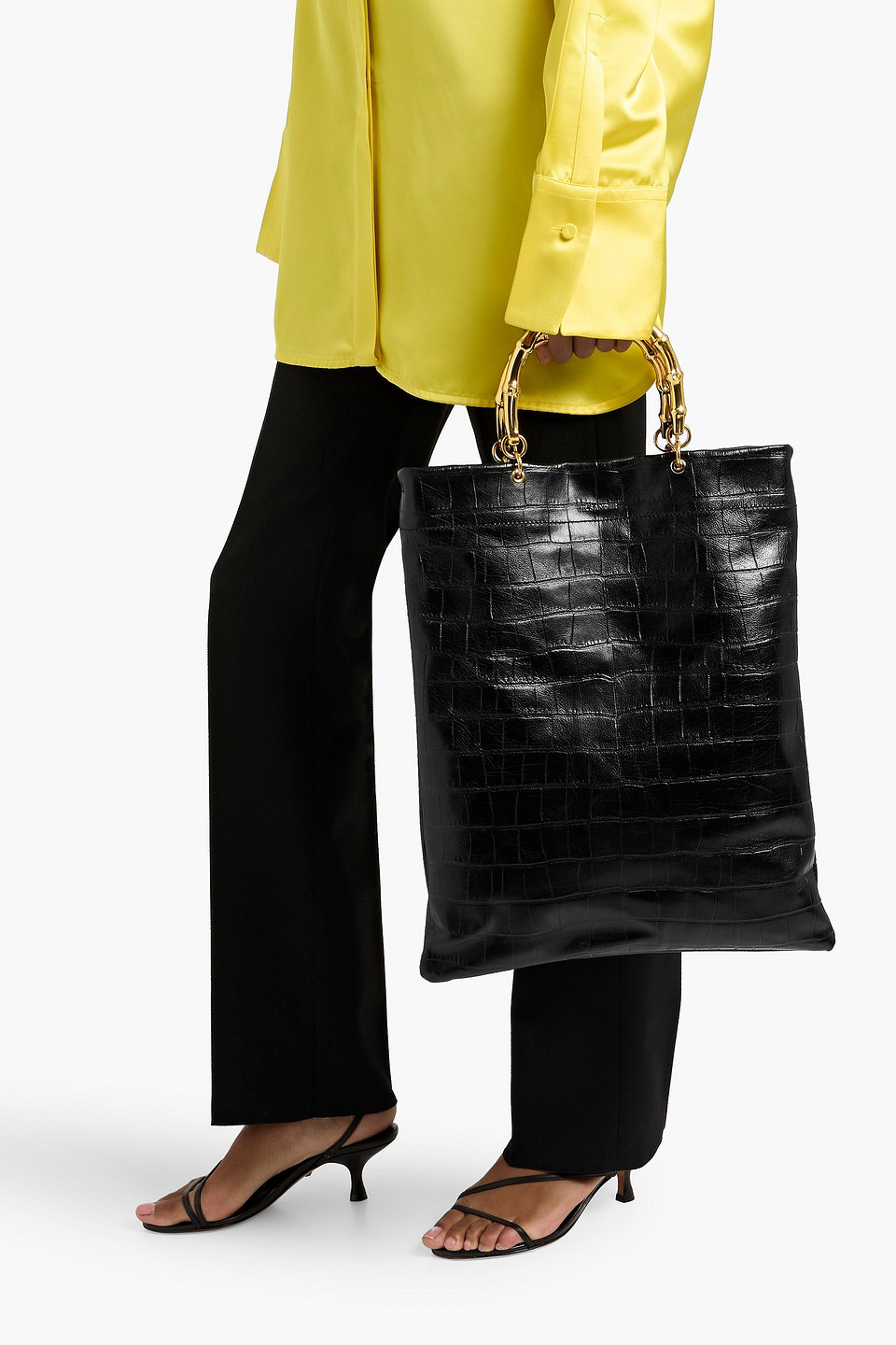 Jil Sander Croc-effect Leather Tote In Black