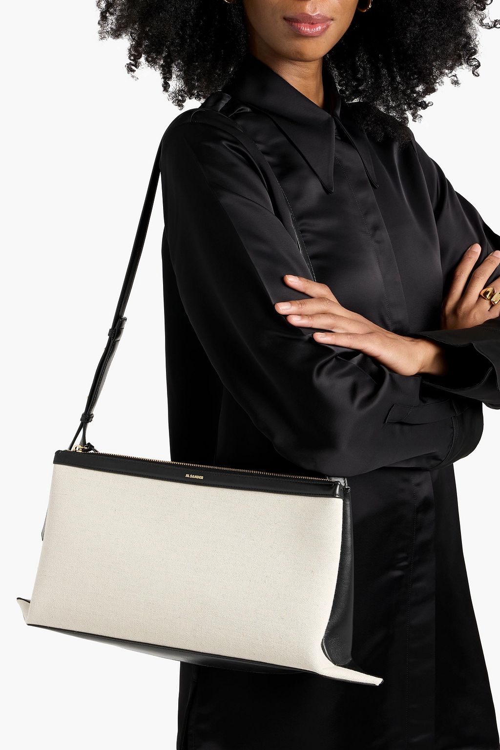 JIL SANDER Leather and canvas shoulder bag