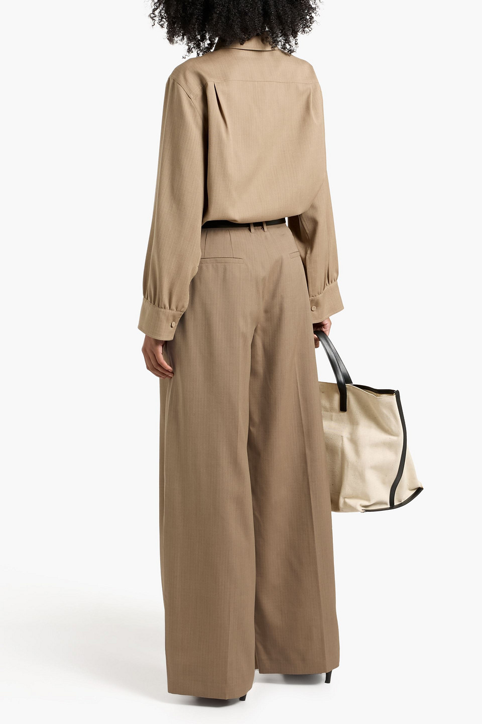 Jil Sander Belted Wool-jacquard Wide-leg Pants In Brown