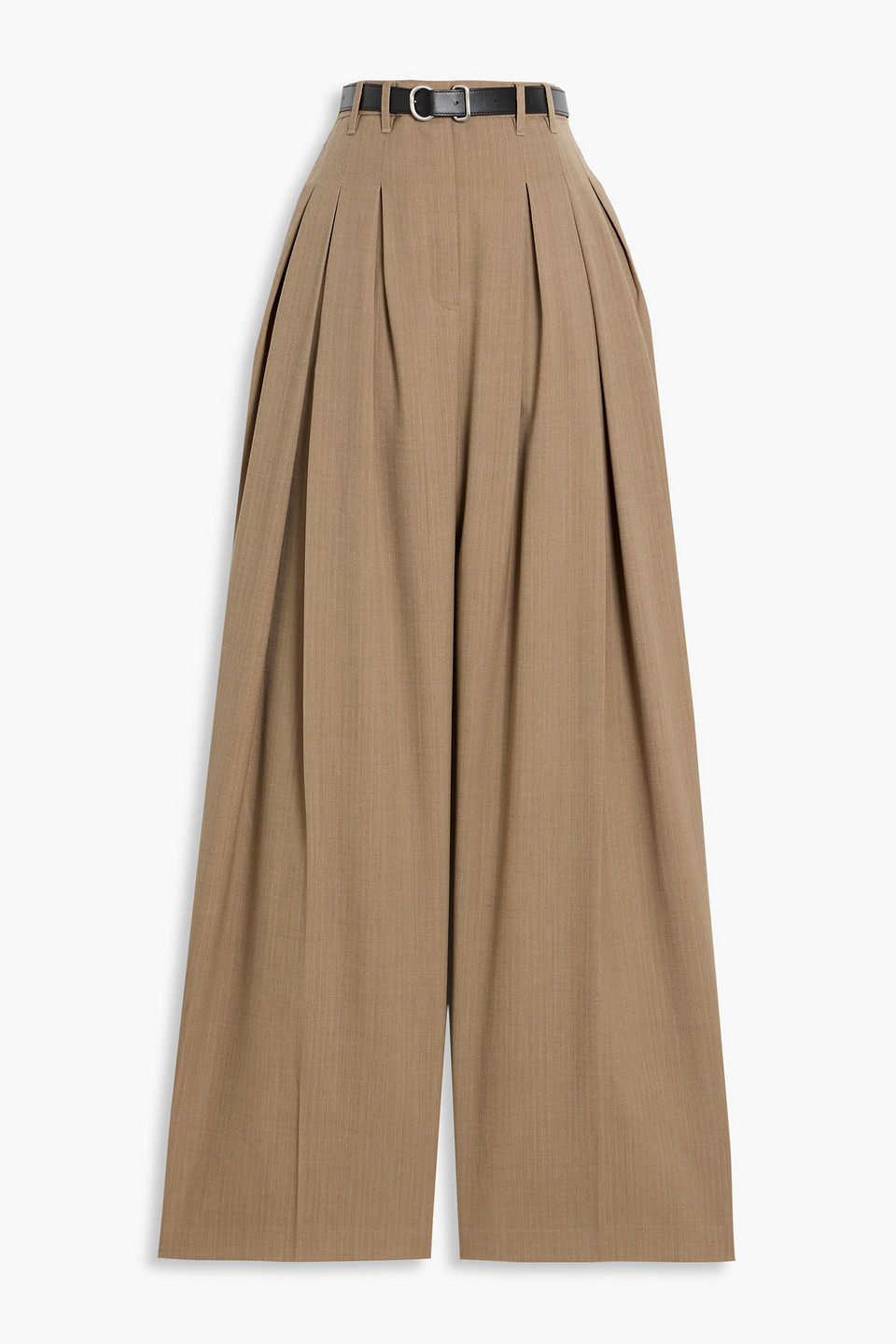 Jil Sander Belted Wool-jacquard Wide-leg Pants In Brown