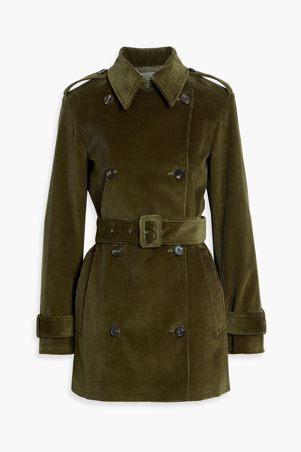 Veronica De Piante Charlotte Cotton-corduroy Trench Coat In Green