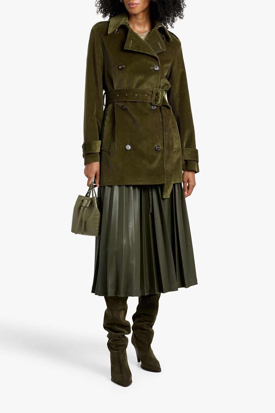 Veronica De Piante Charlotte Cotton-corduroy Trench Coat In Green