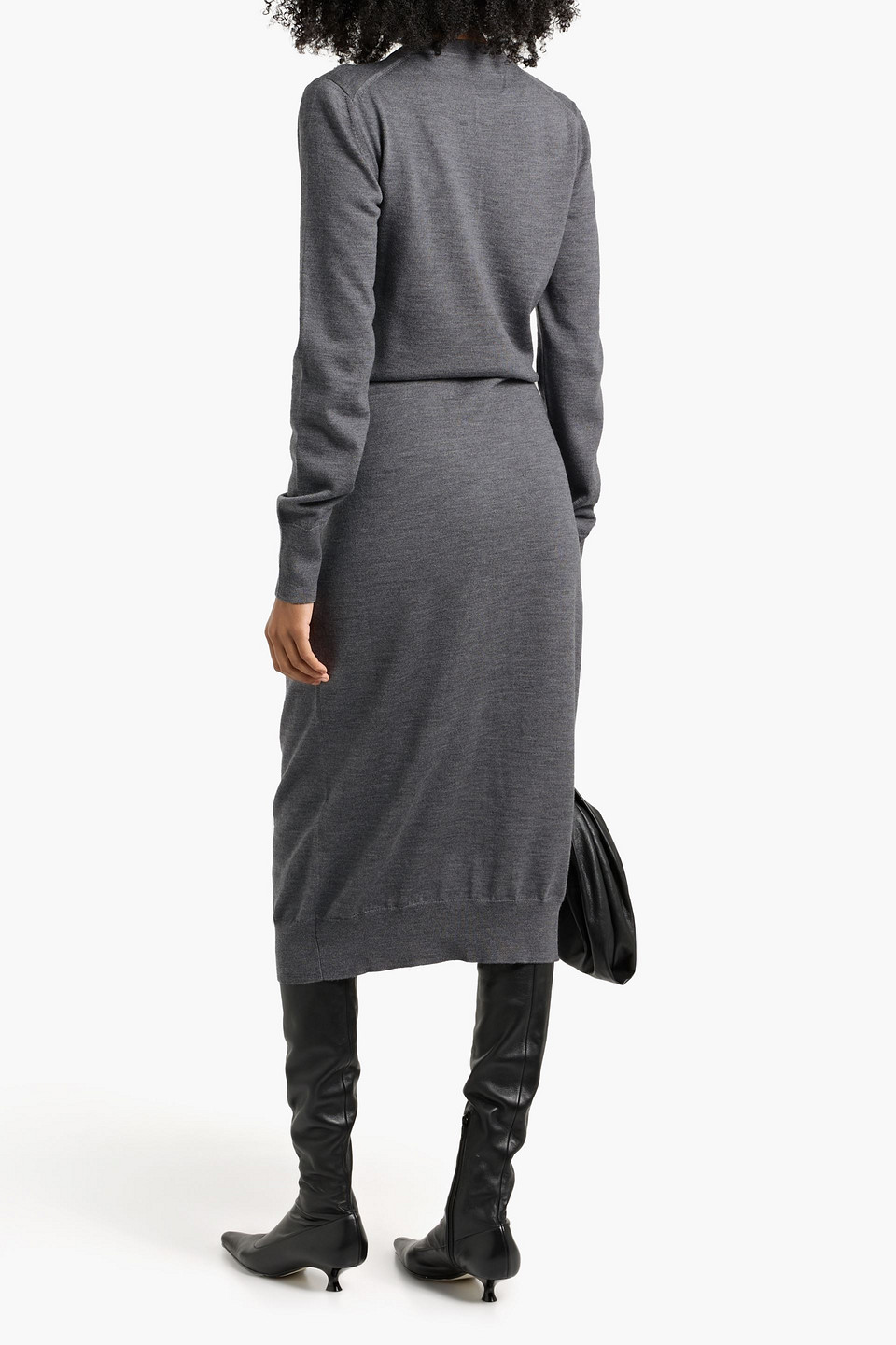 Jil Sander Tie-front Wool Midi Dress In Gray