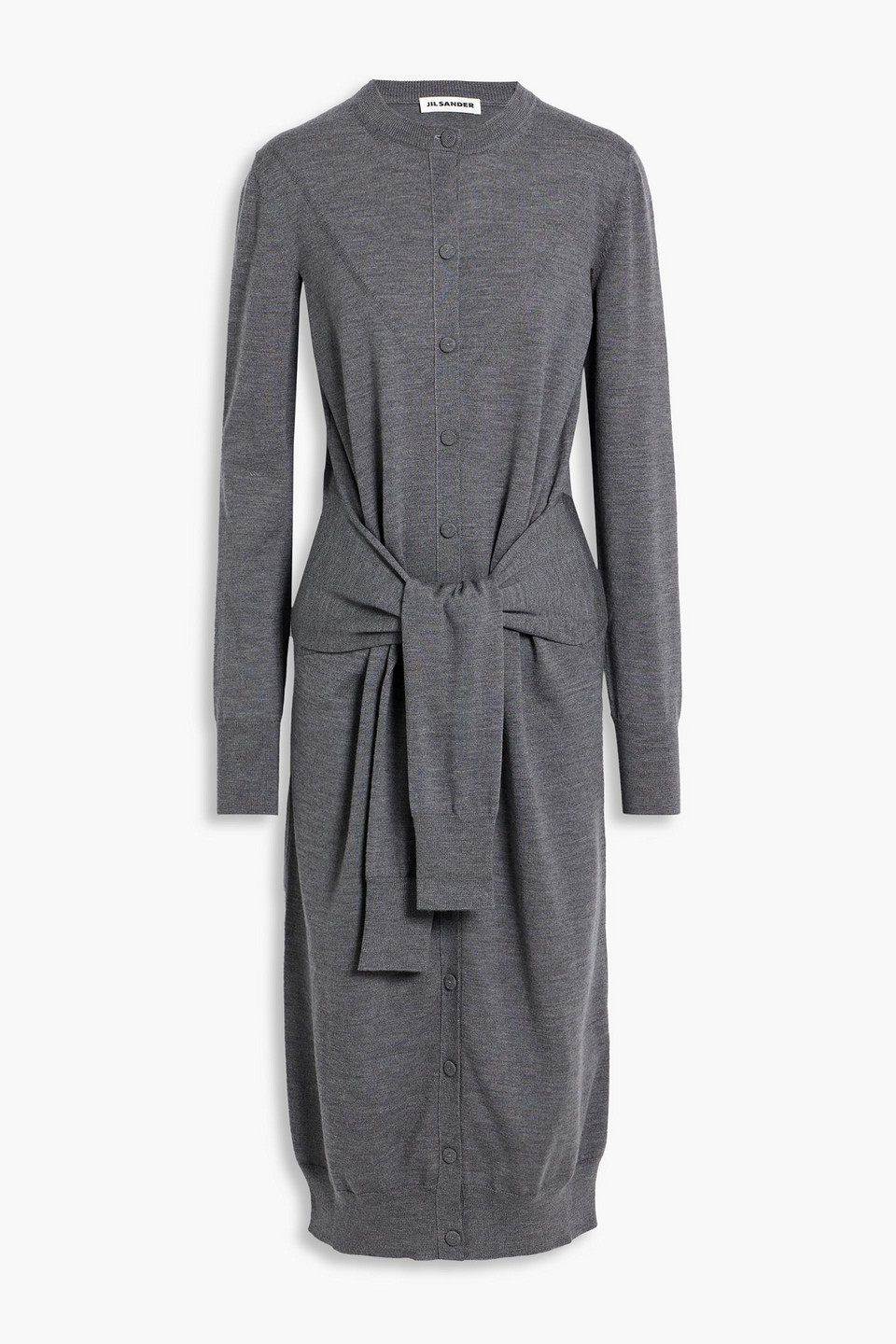 Jil Sander Tie-front Wool Midi Dress In Gray