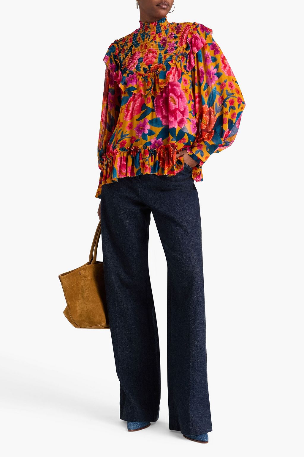 FARM RIO Printed cotton-georgette top
