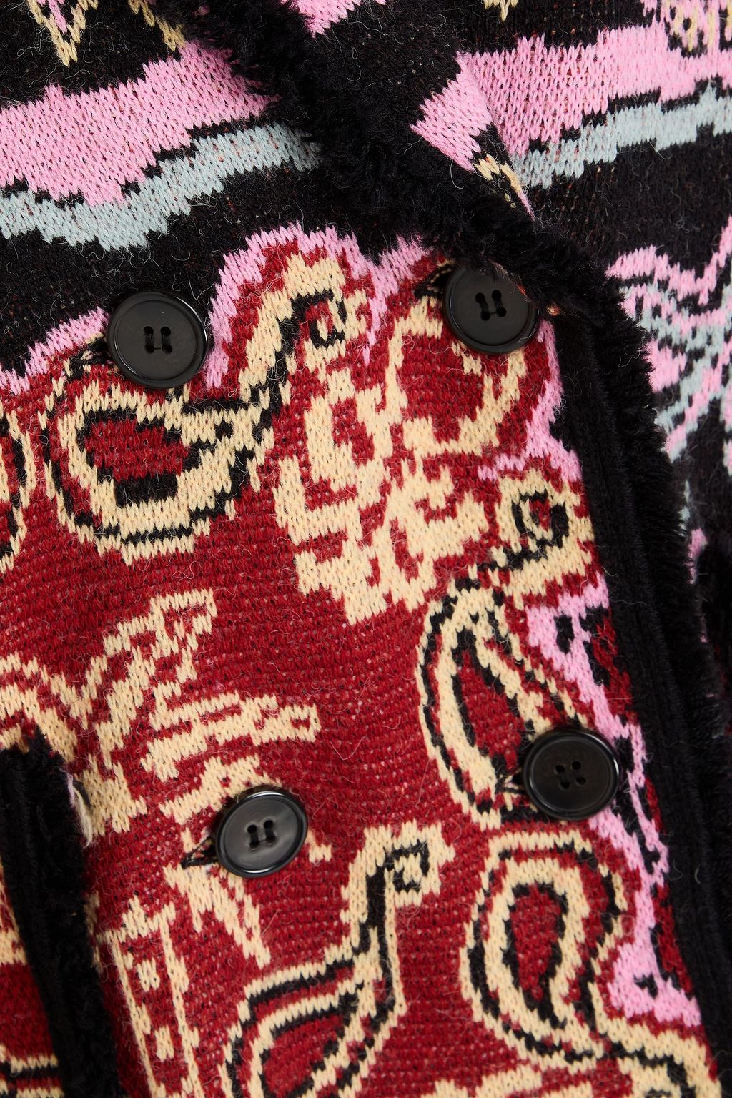 FARM RIO Frayed jacquard-knit cardigan