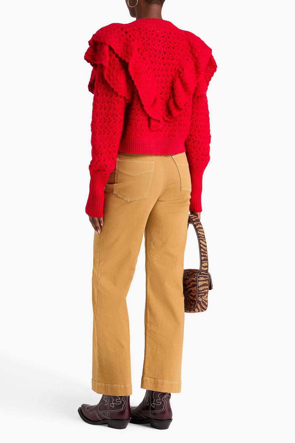 FARM RIO Ruffled crochet-knit cardigan