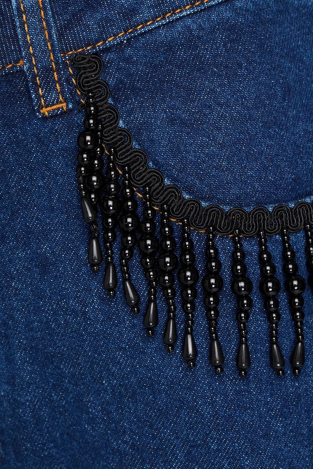 FARM RIO Bead-embellished high-rise wide-leg jeans