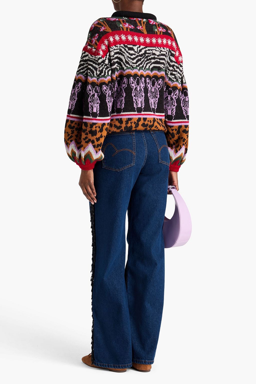 FARM RIO Bead-embellished high-rise wide-leg jeans