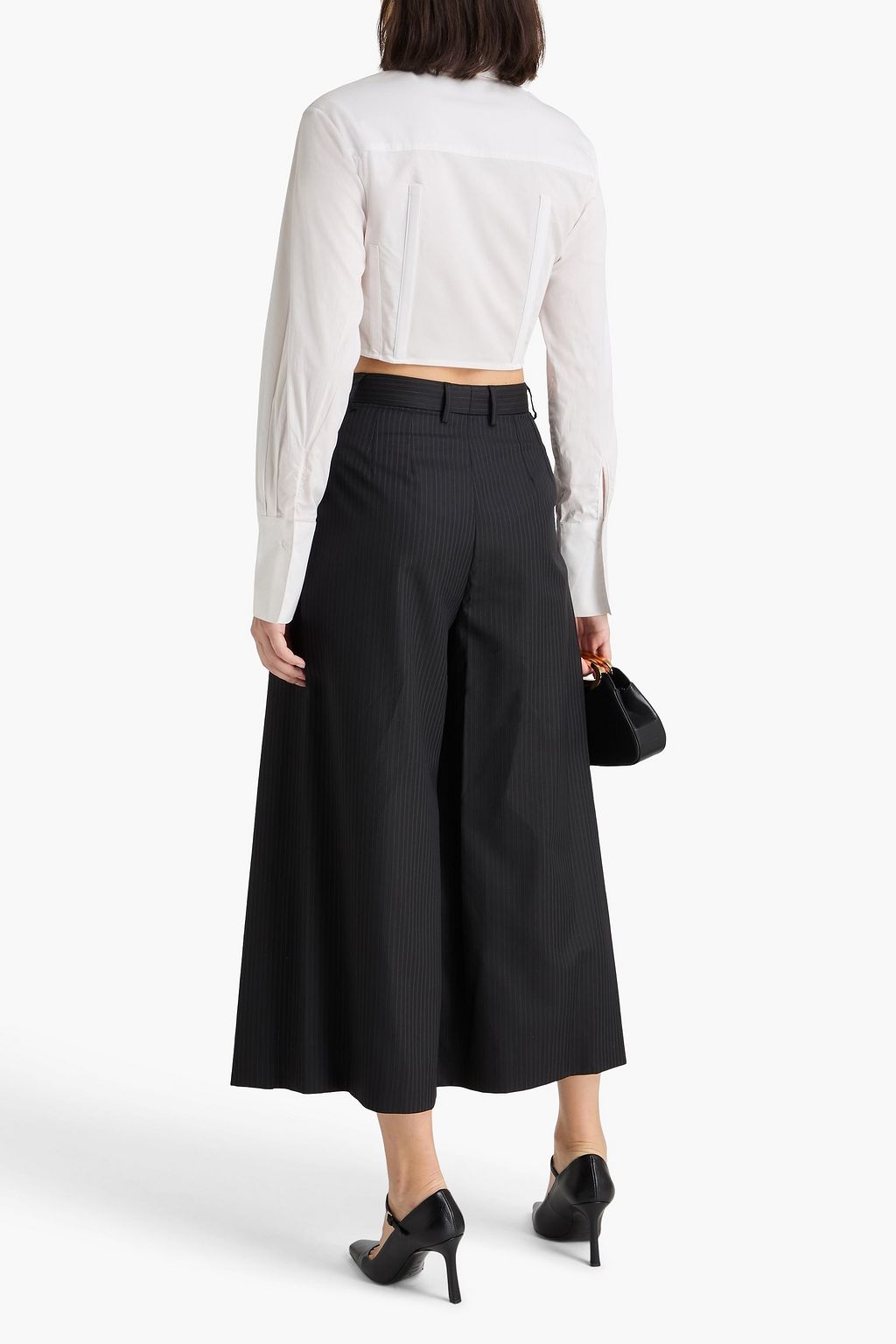 DOLCE&GABBANA Pleated striped wool-blend twill culottes