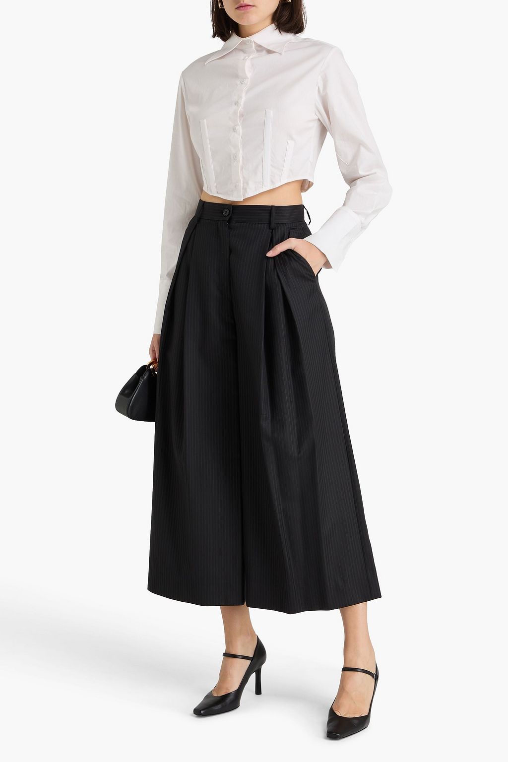 DOLCE&GABBANA Pleated striped wool-blend twill culottes