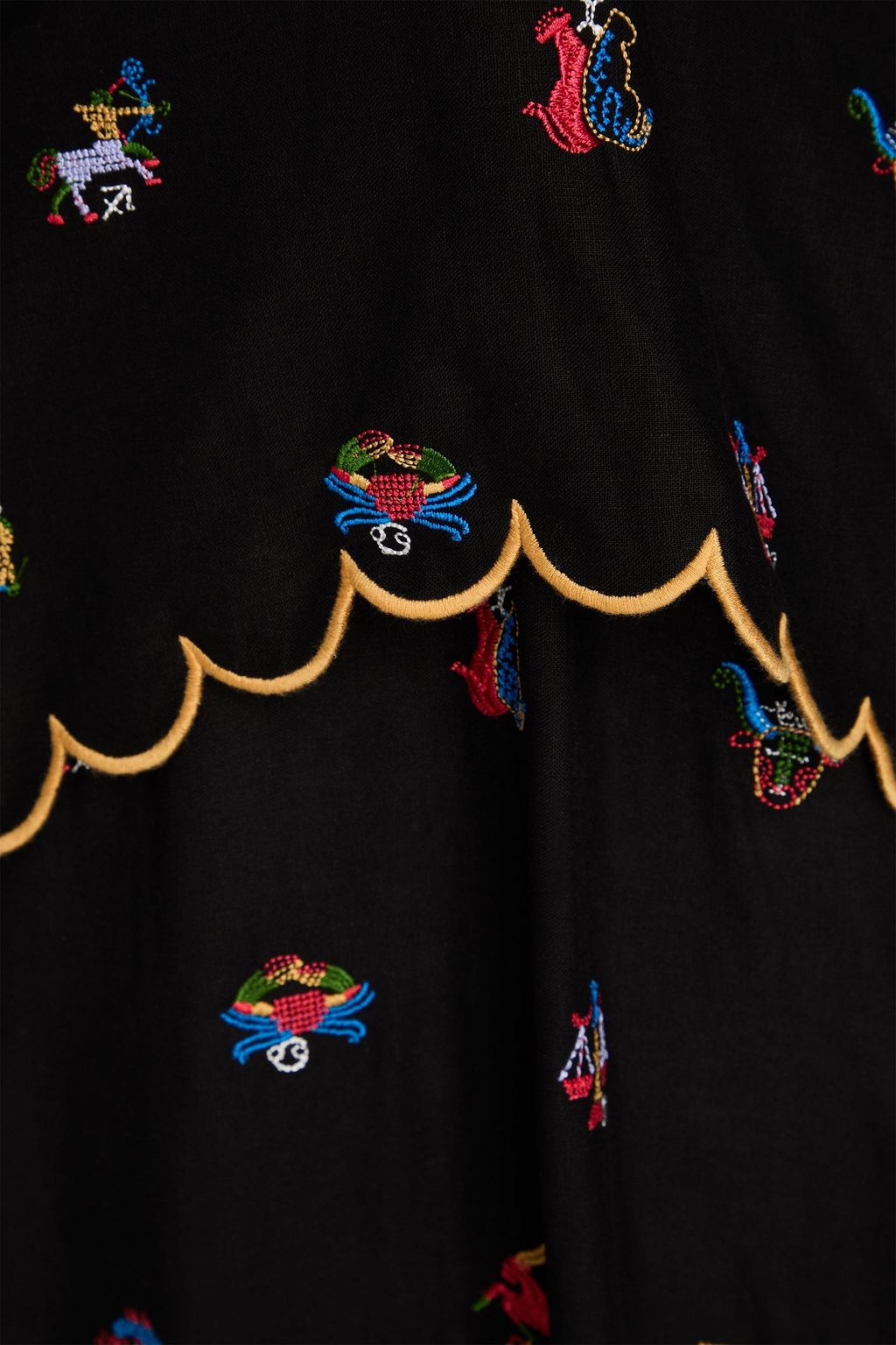 FARM RIO Embroidered cutout linen-blend midi dress
