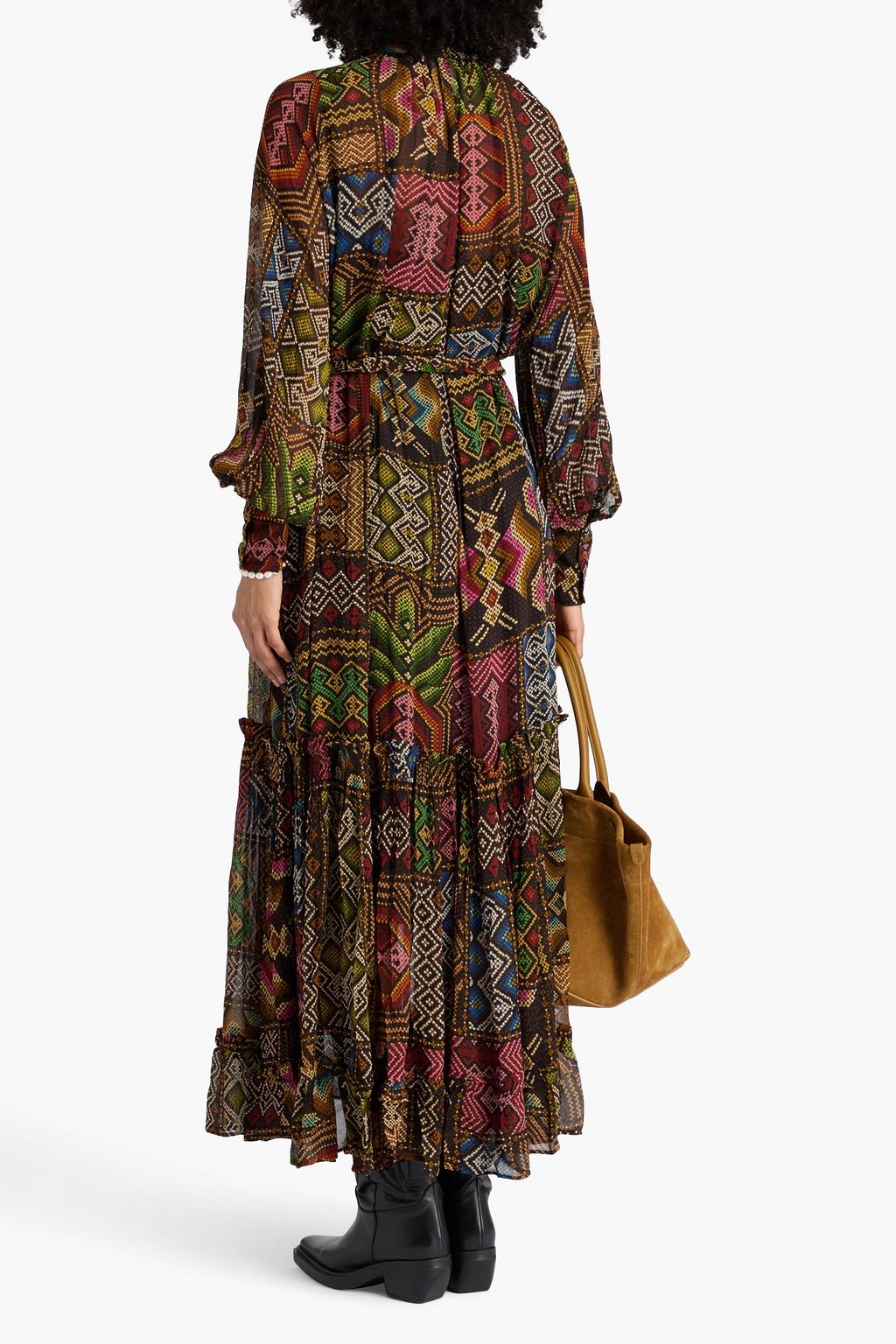FARM RIO Ruffled printed georgette midi dress