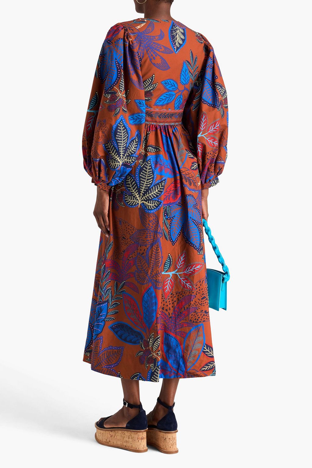 FARM RIO Printed cotton-poplin midi dress