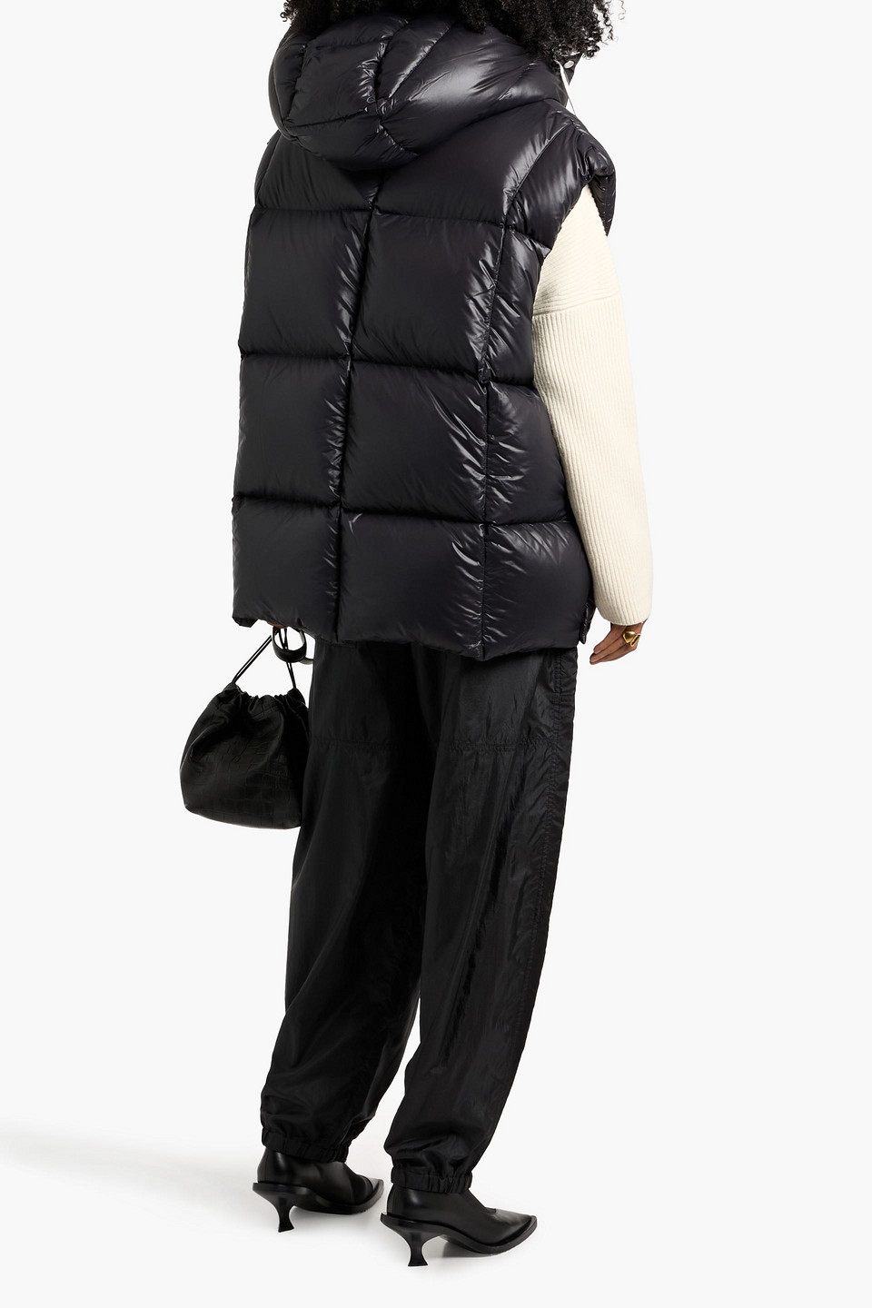 Jil Sander Quilted Shell Hooded Down Vest In Black