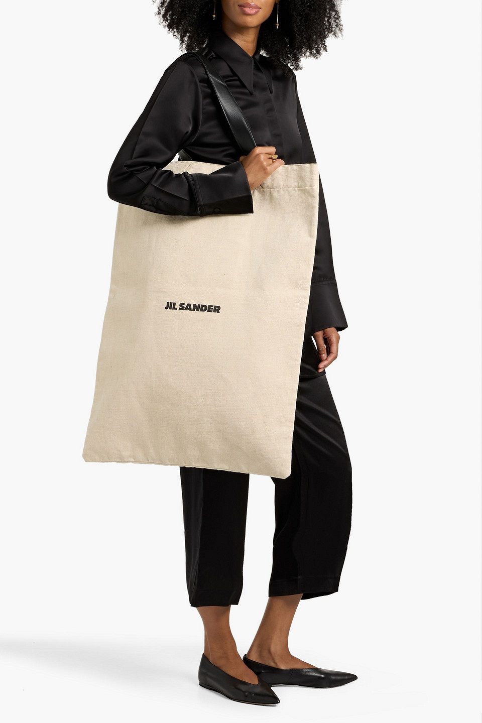 Jil Sander Leather-trimmed Canvas Tote In Neutral