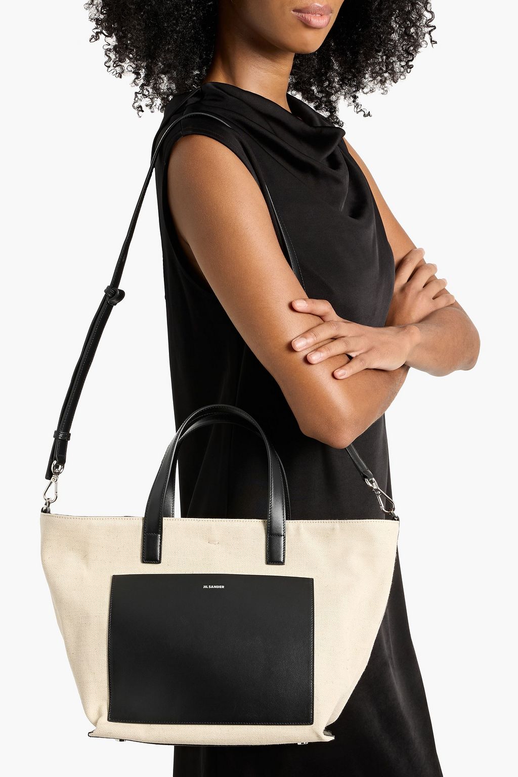 JIL SANDER Leather-trimmed canvas tote