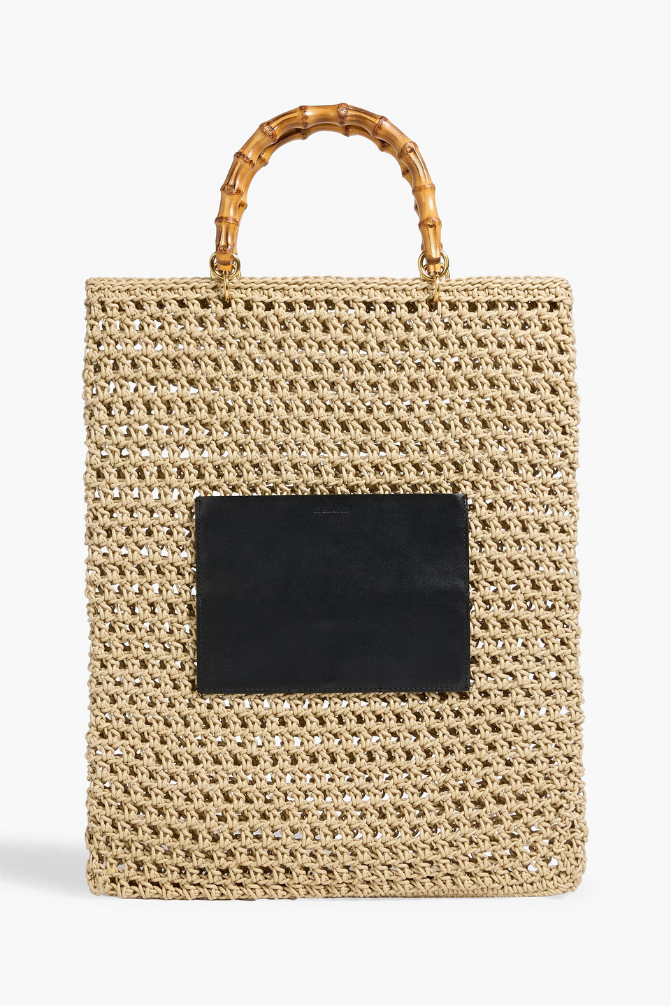 Jil Sander Leather-trimmed Crochet Tote In Neutral